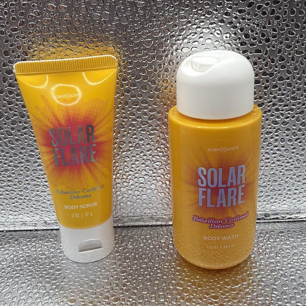 ScentXscent Solar Flare Body Scrub & Body Wash Travel  Brazilian Caramel Dreams